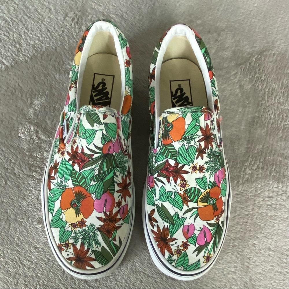 Vans Classic Slip-On Shoes Mens Size 6.5 Womens 8 Floral Canvas Skate Casual NEW - Picture 8 of 10